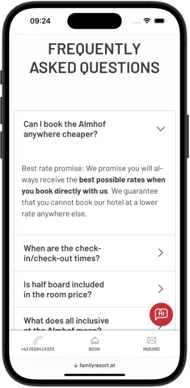 hotel website faq en almhof