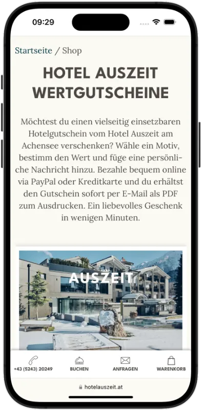 hotel website gutscheinshop auszeit