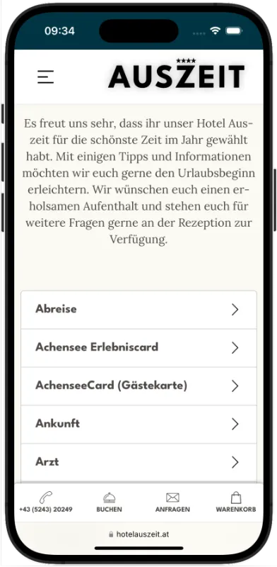 hotel website zimmermappe auszeit